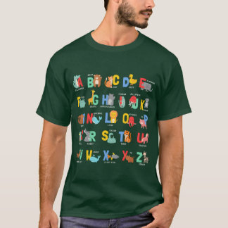 Camiseta Animales alfabeto animales ABCs aprendizaje niño