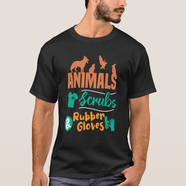 Camiseta Animales cruzan guantes de goma Veterinaria (Anverso)
