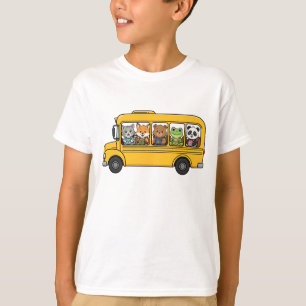 Camiseta Animales de Autobús Escolar - Lindo Regreso a la E