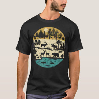 Camiseta Animales de Bosque Antiguo Caza Fauna Silvestre