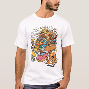 Camiseta Animales de dibujos animados con snacks que caen a