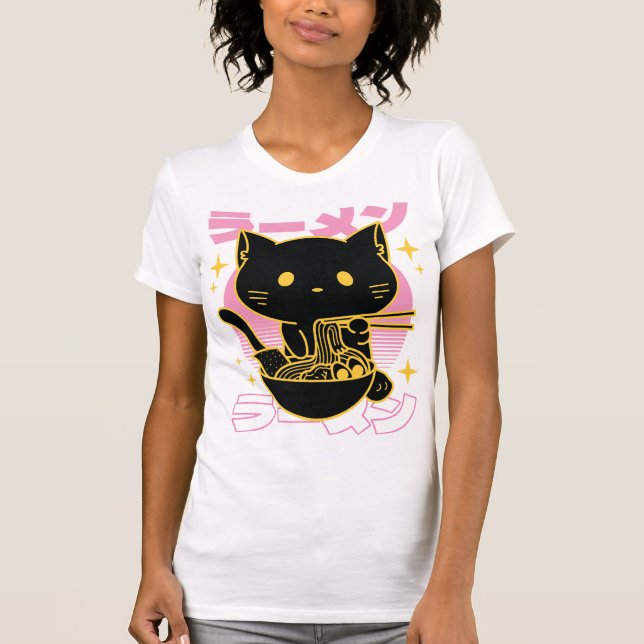 Camiseta Animales de gato comiendo comida de ramón (Anverso)