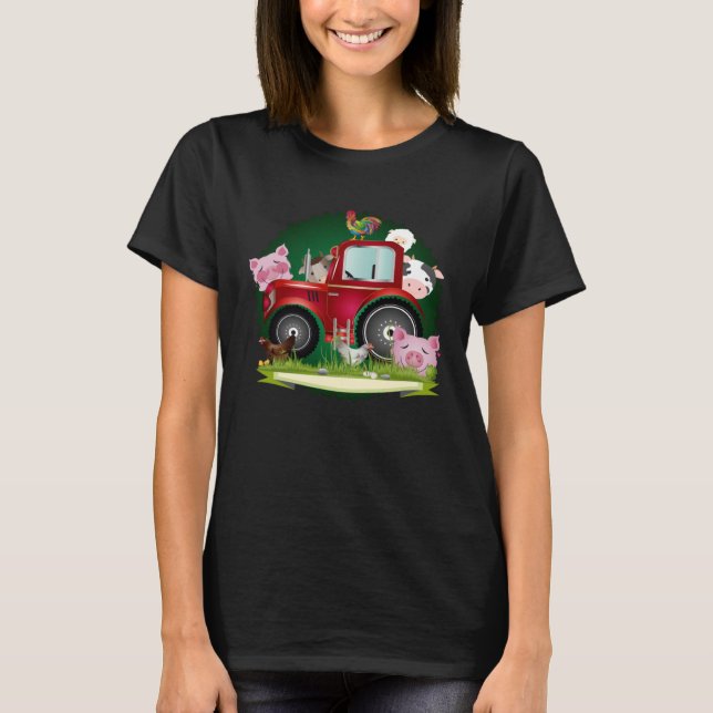 Camiseta animales de granja con tractor rojo (Anverso)