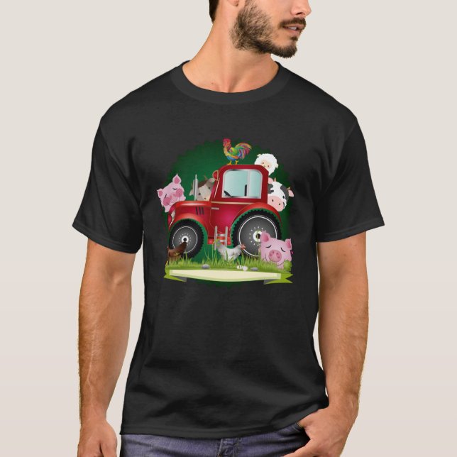 Camiseta animales de granja con tractor rojo (Anverso)
