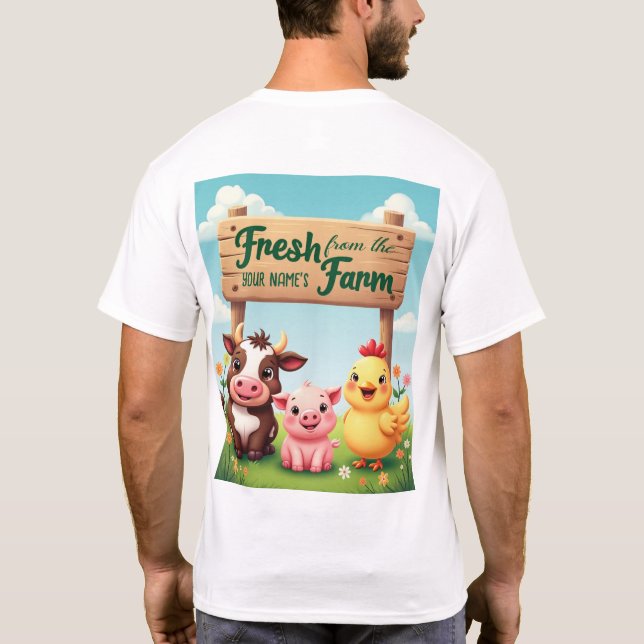 Camiseta Animales De Granja Cuta Bajo Rótulo De Granja (Reverso)
