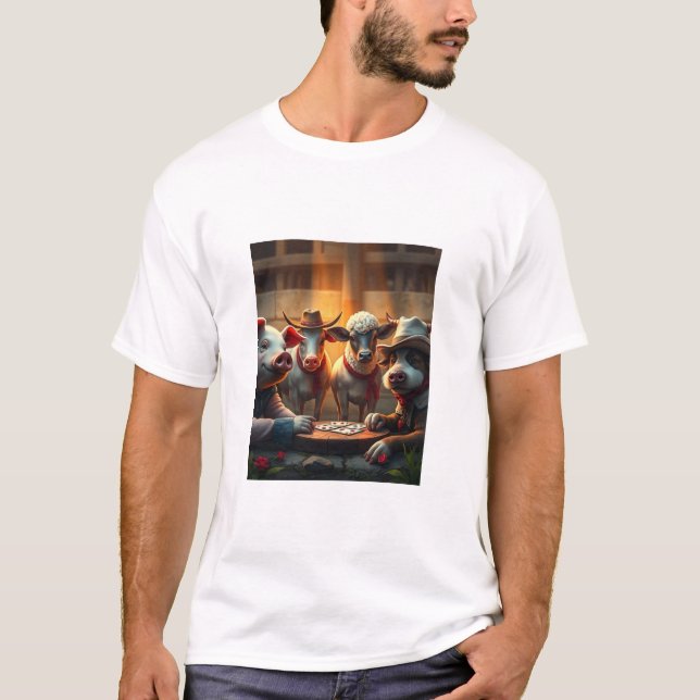 CAMISETA ANIMALES DE GRANJA JUGANDO TARJETAS (Anverso)