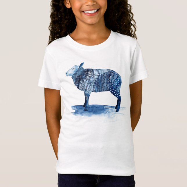 Camiseta Animales de la Granja Azul de Cobalto - Oveja (Anverso)