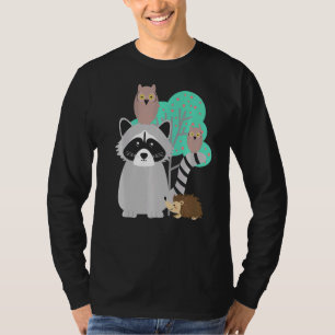 Camiseta Animales de Woodland Cute Raccoon Owl