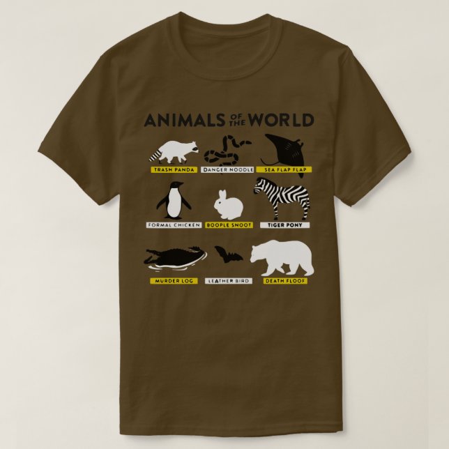 Camiseta Animales del mundo y cómo se les llama núcleo (Diseño del anverso)