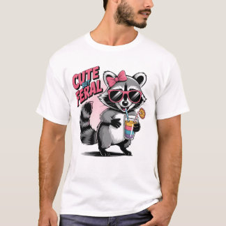 Camiseta Animales divertidos de racoon rosa dulce pero ferr