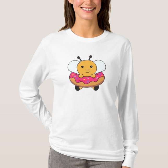 Camiseta Animales Dulces Y Graciosos De Abeja En Rosa Donut (Anverso)