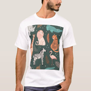 Camiseta Animales exóticos: Patrón de niños tropicales oscu