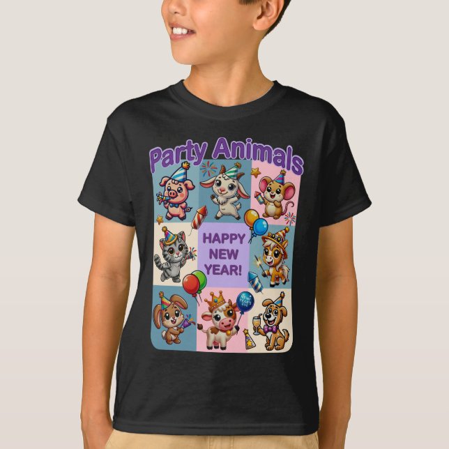 Camiseta Animales fiestas "Feliz Año Nuevo" (Anverso)