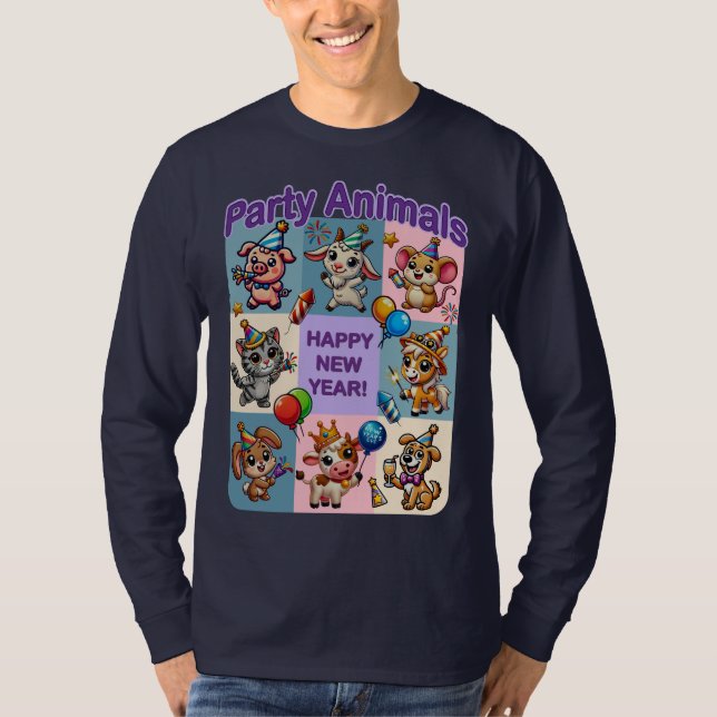 Camiseta Animales fiestas "Feliz Año Nuevo" (Anverso)