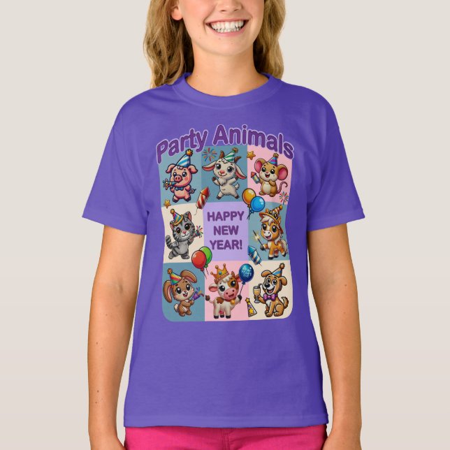 Camiseta Animales fiestas "Feliz Año Nuevo" (Anverso)
