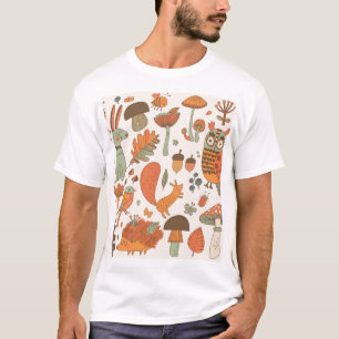 Camiseta Animales Forestales: Fondo Colorido Otoño.