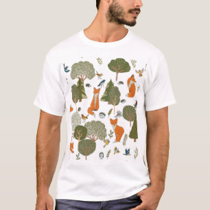 Camiseta Animales forestales: zorros, patrón de aves