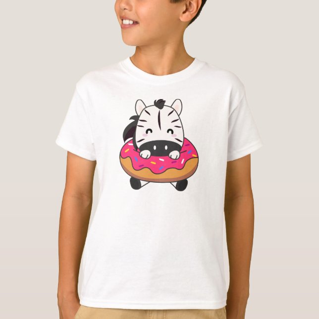 Camiseta Animales Graciosos De Cebra En Rosa Donut (Anverso)