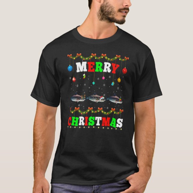 Camiseta Animales iluminan Feliz Navidad Santa Shark (Anverso)