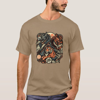 Camiseta Animales japoneses dragones y tigres amigos