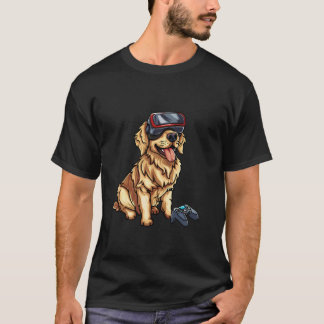 Camiseta Animales jugando- Golden Retriever jugando consola