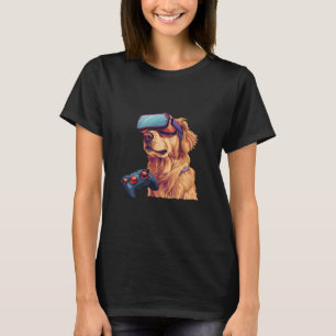 Camiseta Animales Jugando- Golden Retriever Jugando Consola