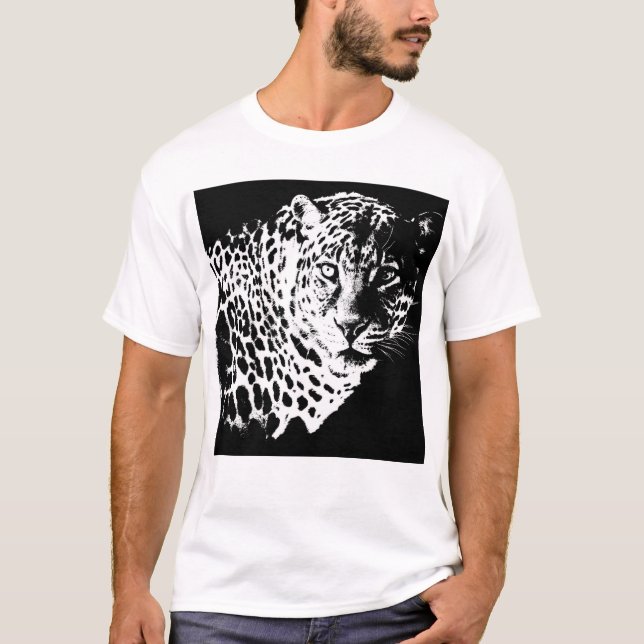 Camiseta Animales Leopard Head Pop Art Template Mens modern (Anverso)