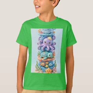 Camiseta Animales Marinos del Océano Adorable Torre de Apil