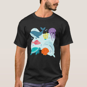 Camiseta Animales Marinos Lindos Ballena Delfín Pez Tiburón