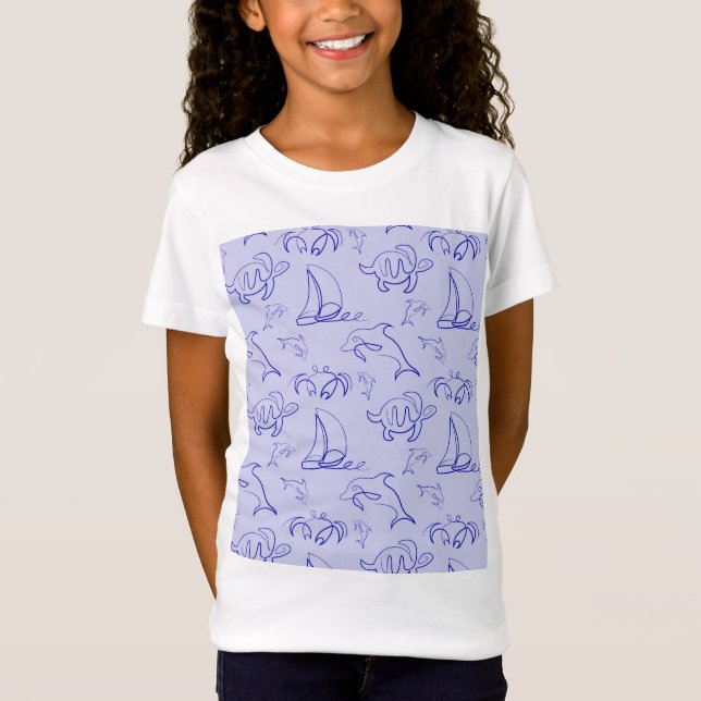 Camiseta Animales marinos y patrón de dibujo de una línea (Anverso)