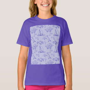 Camiseta Animales marinos y patrón de dibujo de una línea