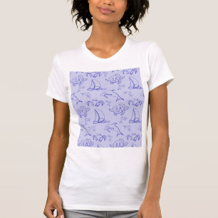 Camiseta Animales marinos y patrón de dibujo de una línea