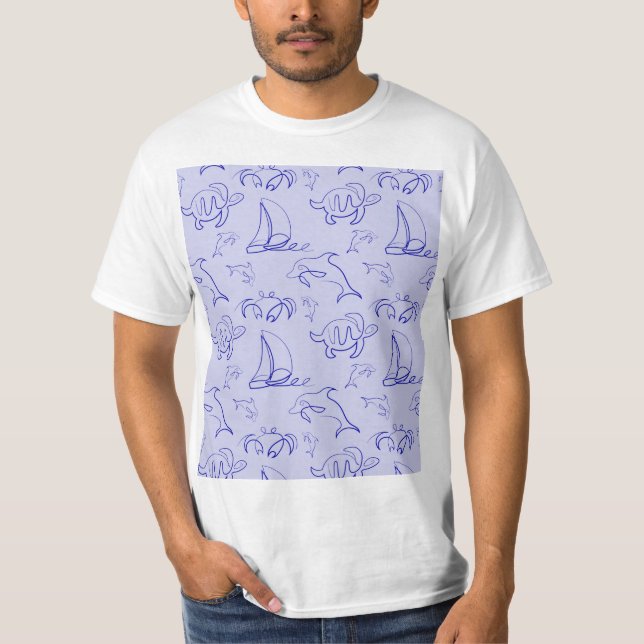 Camiseta Animales marinos y patrón de dibujo de una línea (Anverso)