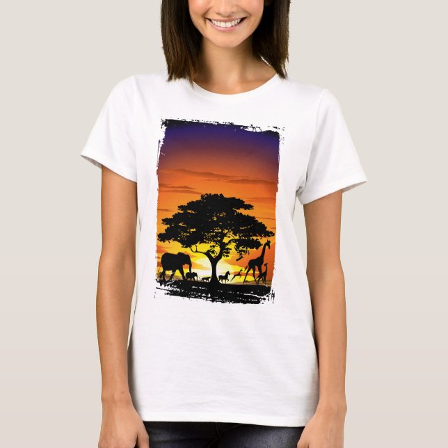 Camiseta Animales salvajes al atardecer en la sabana africa (Anverso)