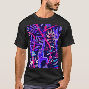 Camiseta Animales tropicales: patrón de monos azules.