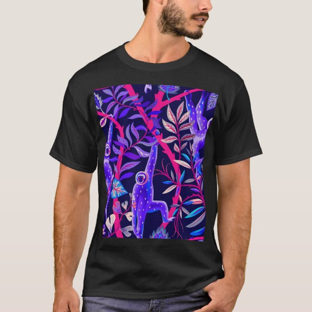 Camiseta Animales tropicales: patrón de monos azules. (Anverso)