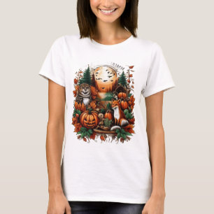 Camiseta Animales y calabazas otoñales