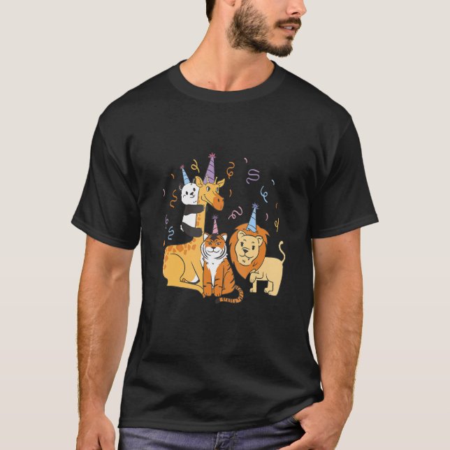 Camiseta Animales zoológicos con fiesta de cumpleaños (Anverso)