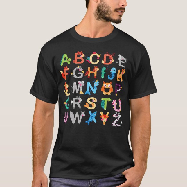 Camiseta Animals Alphabet ABCs Learning Shirt Gifts for Tea (Anverso)