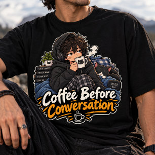 Camiseta Anime Acogedor de Café Antes de Conversar