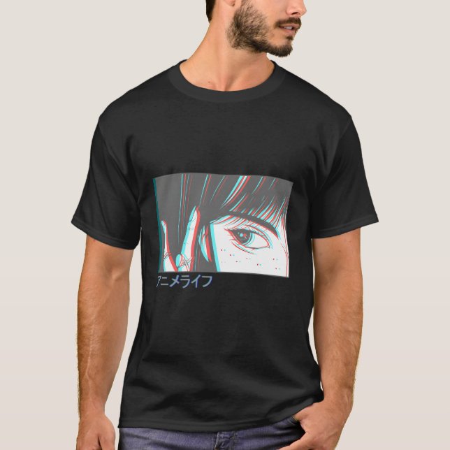 Camiseta Anime Anime Ojos de Vaporwave Japonés Glitch Har E (Anverso)