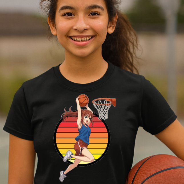 Camiseta Anime Basketball Girl On Retro Sunset Template (Subido por el creador)