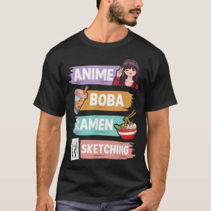 Camiseta Anime Boba Ramen Sketching Otaku Kawaii Anime Chic