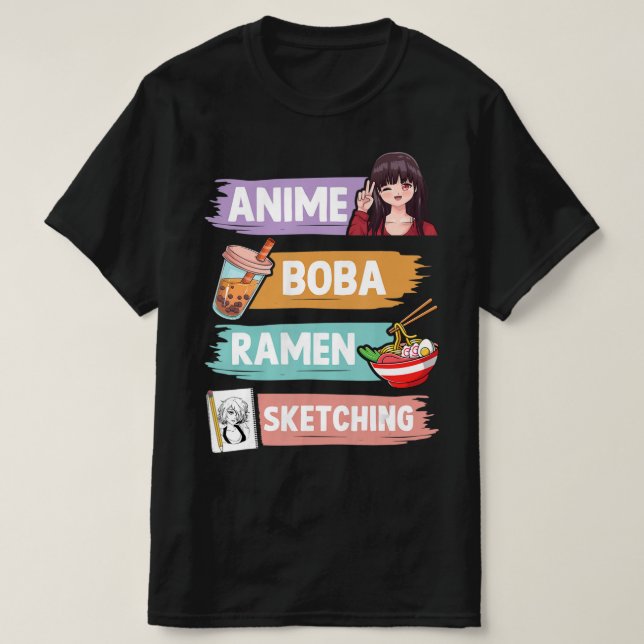 Camiseta Anime Boba Ramen Sketching Otaku Kawaii Anime Chic (Diseño del anverso)