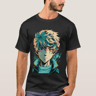 Camiseta Anime Boy: Cabello de oro, ojos rosados y dorados