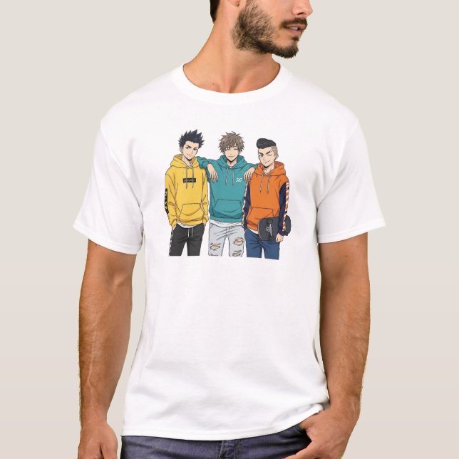 Camiseta Anime Boys Squad T-Shirt - Cool Streetwear Hoodie  (Anverso)