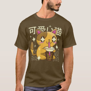 Camiseta Anime Cat Bubble Tea La Niña Japonesa Kawaii Ropa