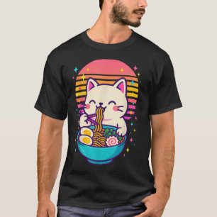 Camiseta Anime Cat Comiendo Ramen japonés