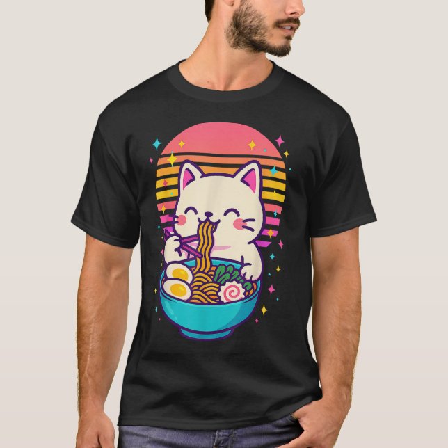 Camiseta Anime Cat Comiendo Ramen japonés (Anverso)