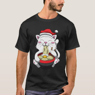 Camiseta Anime Cat Con Santa Hat Cute Kitten Ramen Christm